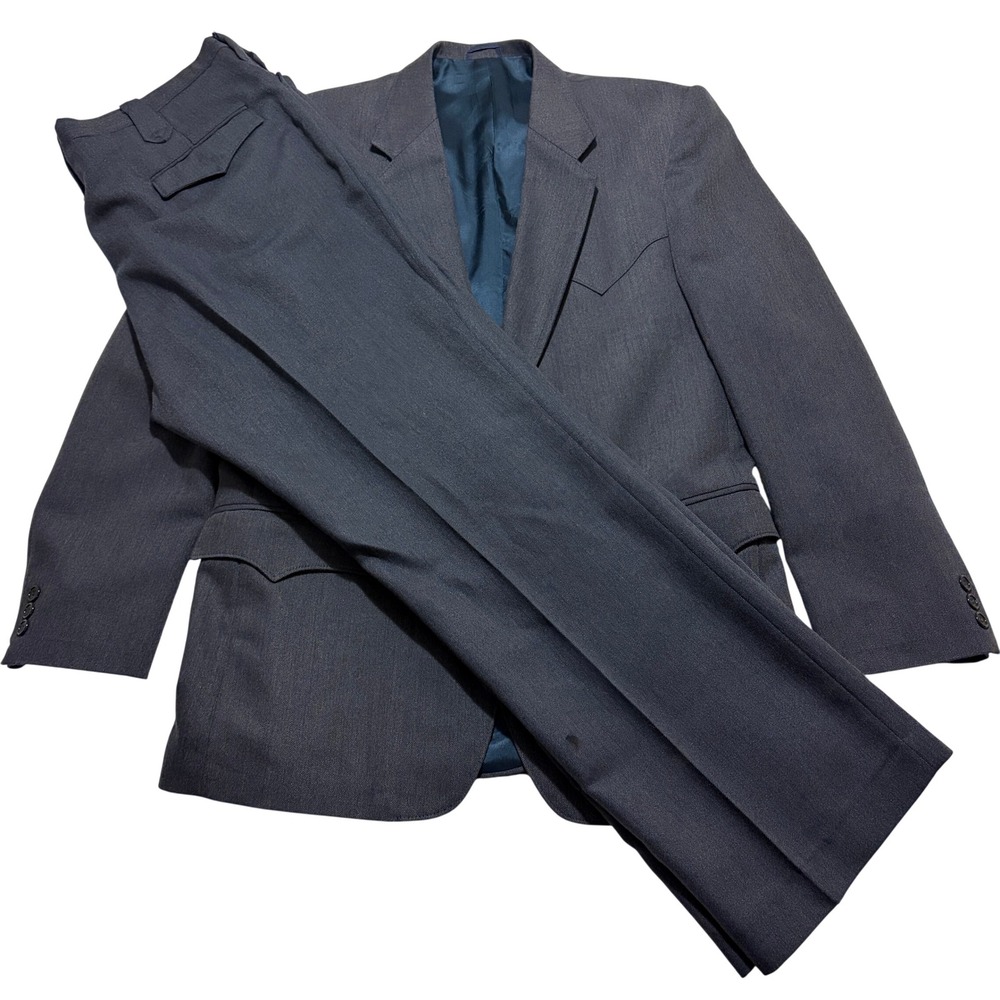 Circle S 2 piece Suit Mens Western Navy Herringbone 44R Blazer 38x32 Pants